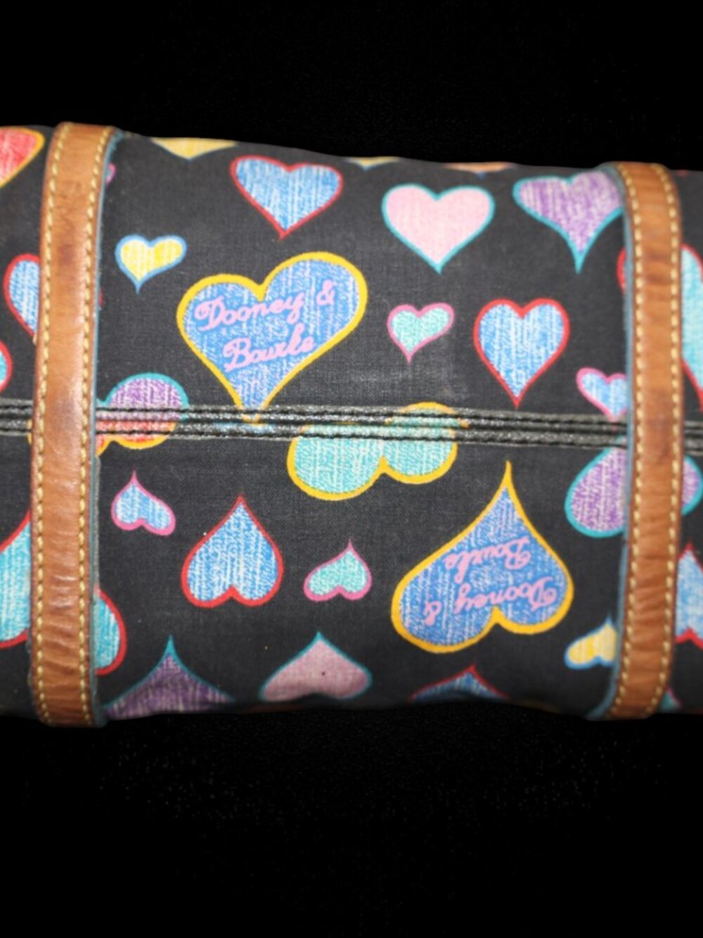 Vintage Dooney & Bourke Doodle Double Handle Multicolor Heart Barrel Bag - Picture 6 of 16